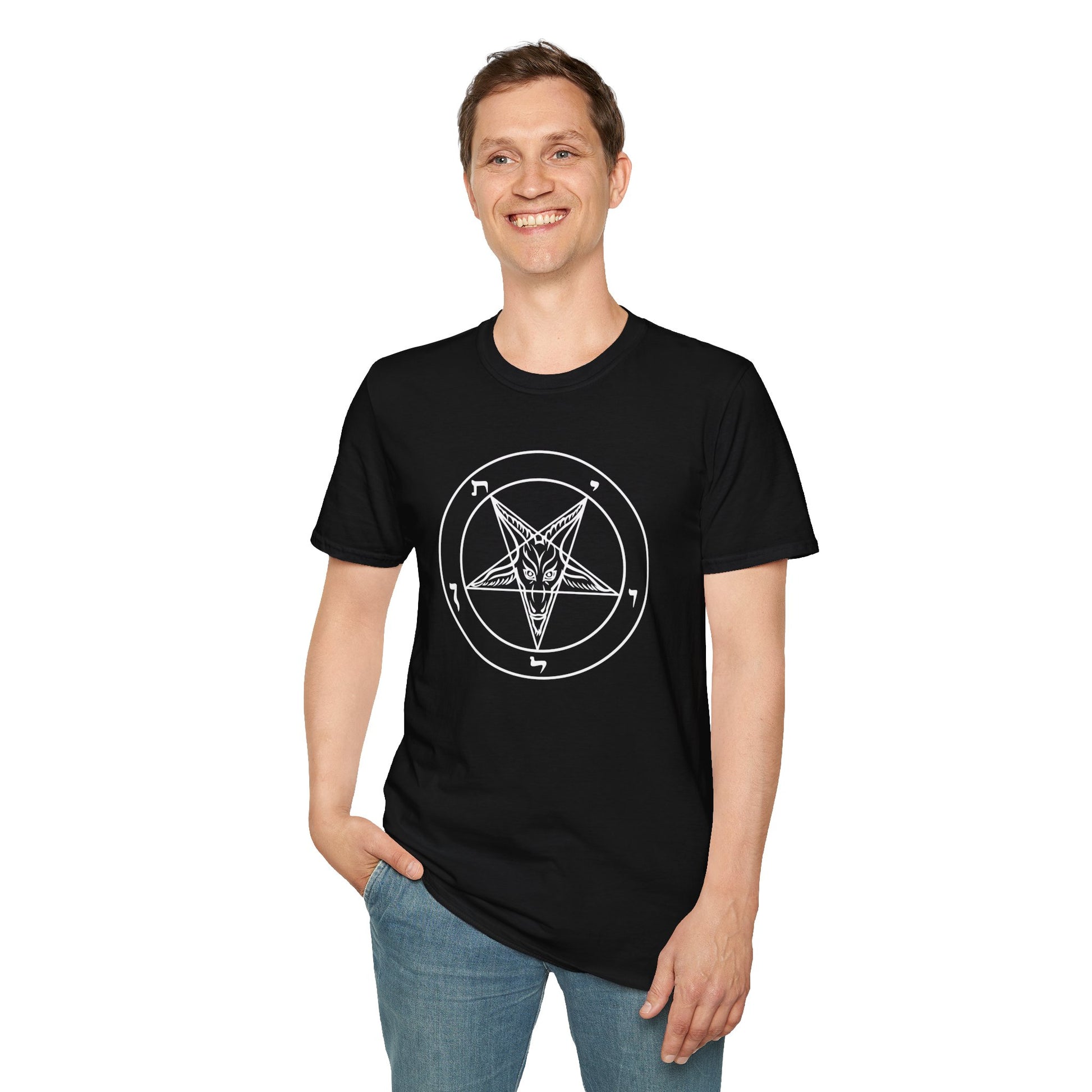Gothic Graphic T-Shirt, Unisex Softstyle Tee with Occult Design, Perfect for Halloween, Alternative Fashion, Gift for Him/Her